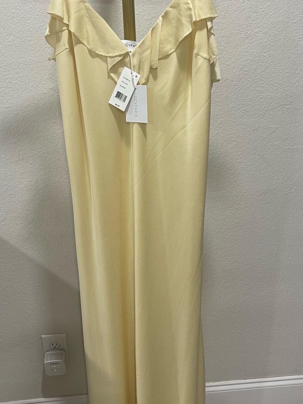 Lucy Paris Pale Yellow Satin Slip Dress size is XL